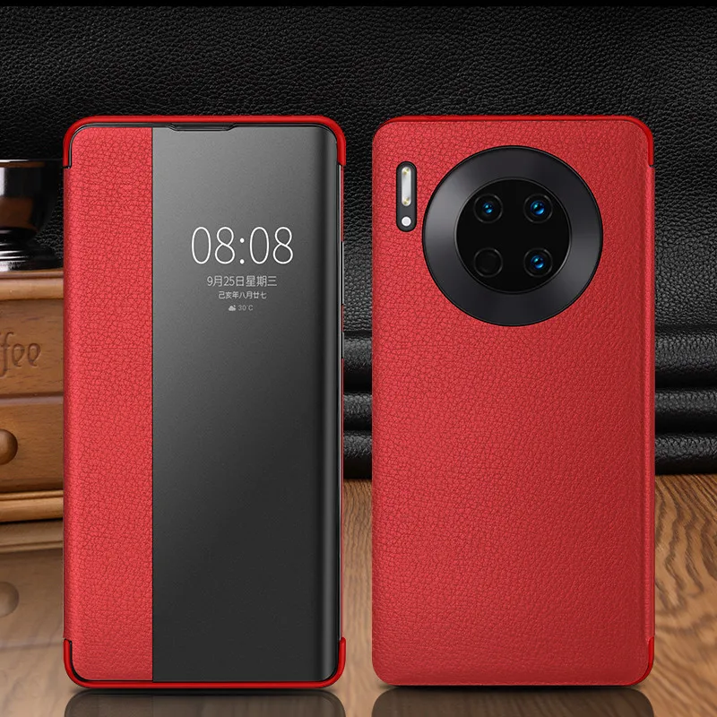 Роскошный Смарт-Чехол P30pro с откидной крышкой для huawei P30 P20 mate 30 20X5G 10 9 Pro Lite P10 Plus флип-чехол из натуральной кожи - Цвет: Red