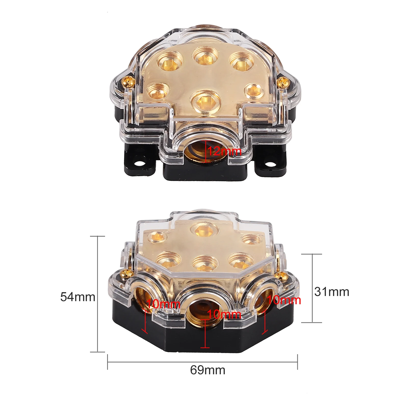 AUTOUTLET для 0 Gauge in(1) 2/(2) 4/(2) 8 Gauge Out 5 Way Amp медный блок распределения питания для автомобиля аудио сплиттер