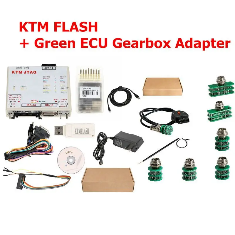 Full Set Add Adapter KTMFLASH V1.95 ECU программист и трансмиссия инструмент для обновления питания KTM Flash OPENPORT J2534 кабель с зеленым адаптером BDM22pcs - Цвет: Full Set Add Adapter