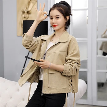 

2020 Spring Autumn Denim Jacket Women Korean Fashion Short Khaki Vintage Jeans Jacket basic Coat Loose Womens Clothing Tide G112