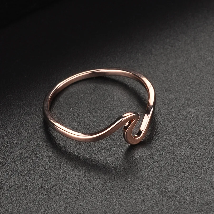 JUCHAO Fashion Simple Design Sea Wave Rings Ocean Surf Alloy Rose Gold Silver Color Finger Jewelry Rings for Women Surfer Gift