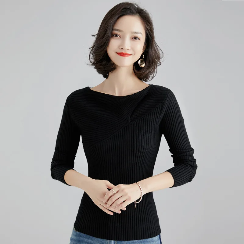 

CHRLEISURE Woman irregular sweater Sexy Slim warm Solid sweaters 2019 Autumn Winter splice Women clothing Breathable comfort
