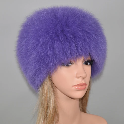 purple Уличная Женская эластичная зимняя шапка из натурального меха лисы, шапка, теплая мягкая пушистая шапка из меха лисы, шапка-бомбер из натурального меха лисы - Цвет: purple