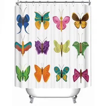 

Colorful Butterflies Flat Style Vector Collection Waterproof Shower Curtain,077401,79''L x 71''W