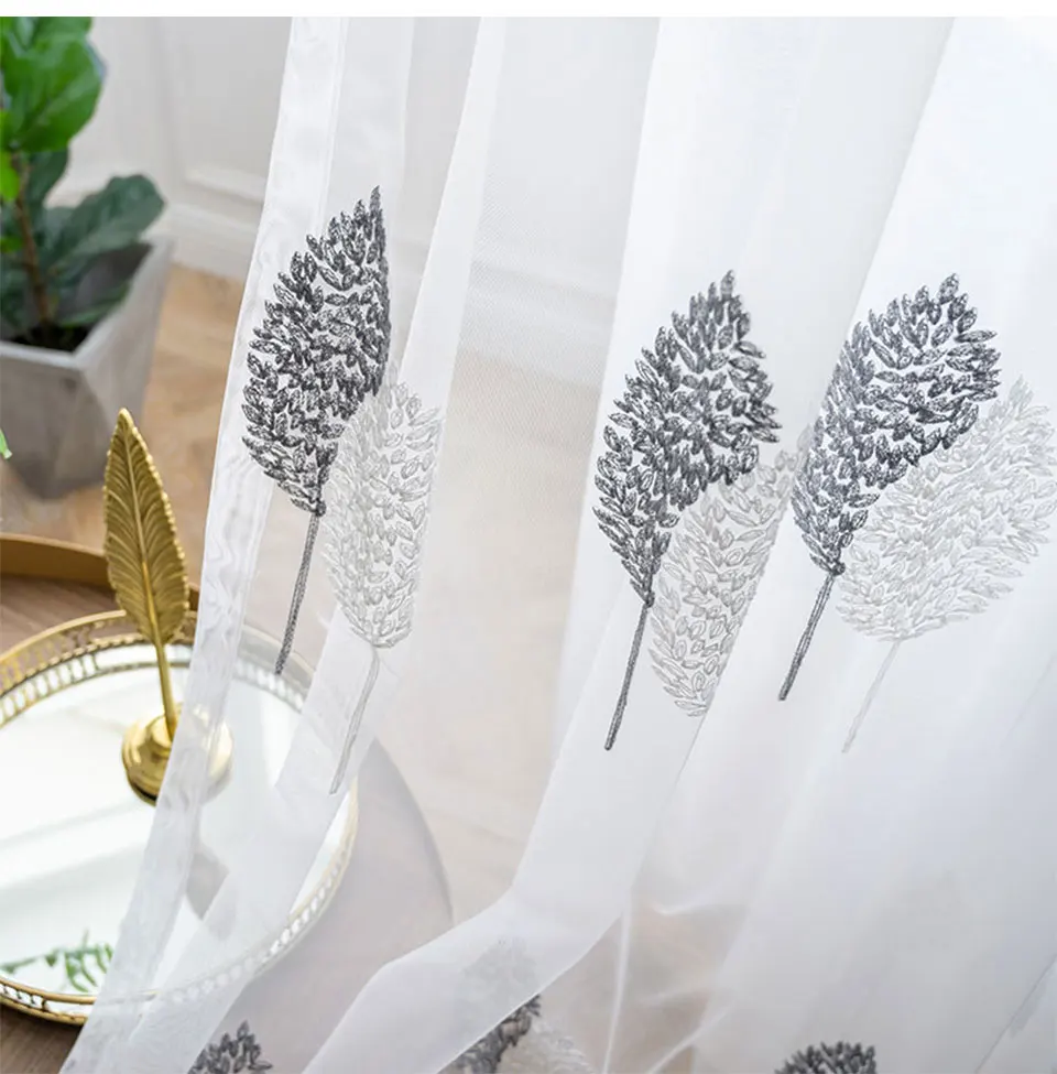 Tulle Window Curtain for Living Room Bedroom Sheer Curtains for Kitchen Modern Embroidered Window Screening  Voile Curtains