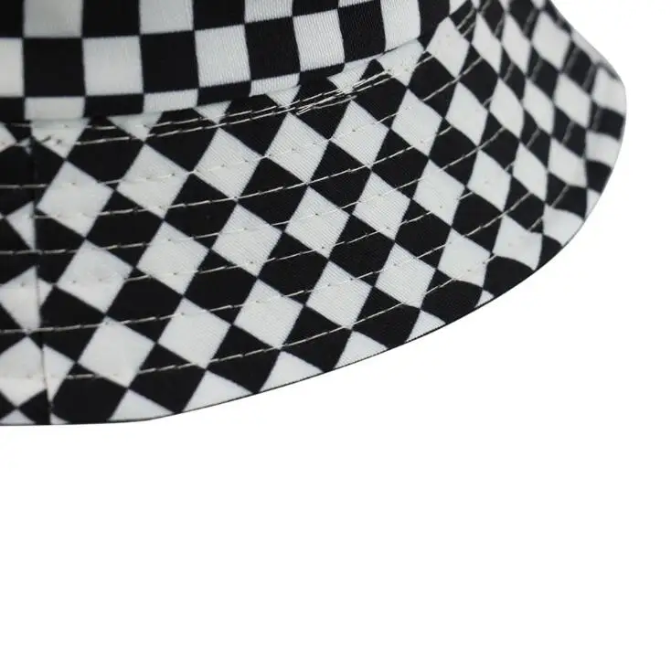 2020 New Two Side Reversible Black White Plaid Bucket Hats Fishing Caps Women Men bob hat summer fashion sun hat