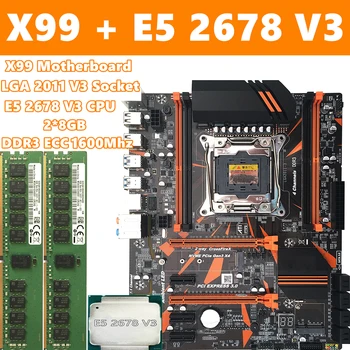 

Higher Performance Computer Set X99 motherboard LGA 2011 V3 Socket For Intel CPU E5 2678 V3 WIth DDR3 ECC 1600Mhz 16GB Combine