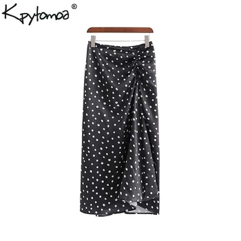 

Vintage Elegant Office Lady Polka Dot Pleated Maxi Skirt Women 2020 Fashion Side Zipper Slit Ladies Skirts Chic Faldas Mujer