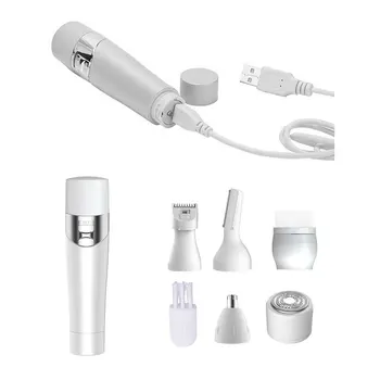 

Portable USB Rechargeable 5 In 1 Electric Lady Shaver Hair Removal Trimmer Women Epilator Eyebrow Nose Trimmer Machine