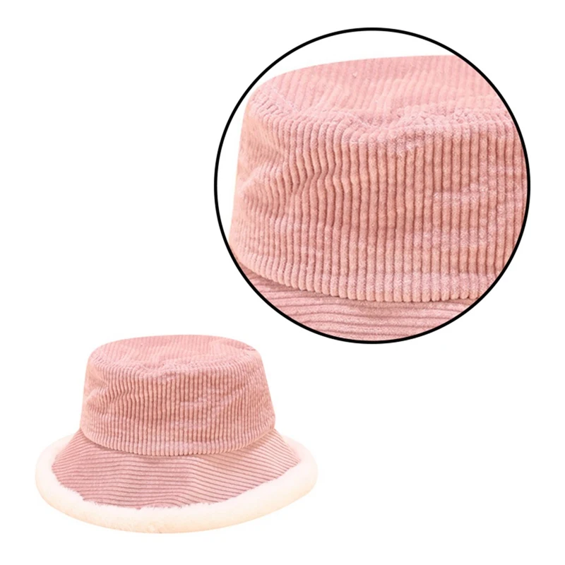 Women Fashion Autumn And Winter Hats Vintage Corduroy Splicing Plush Bucket Hats Solid Color Slouchy Winter Hats Female