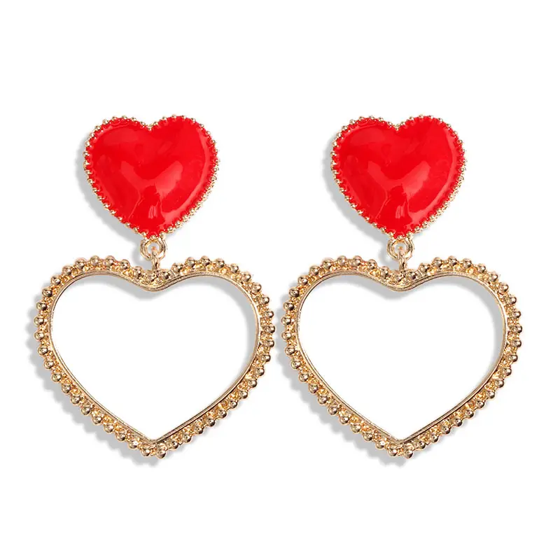 Flatfoosie новые уличные стильные золотые серебряные цветные полые большие серьги в форме сердца для женщин женские эффектные вечерние серьги - Окраска металла: E108702RD