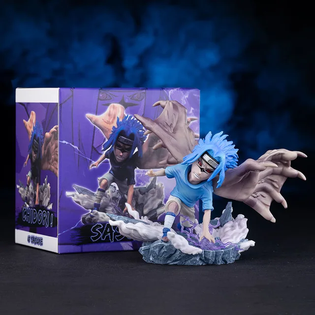 Naruto Anime Figure Uzumaki Naruto Uchiha Sasuke Kakashi Combat Collectible GK Model PVC Doll Action Figure Kids Toys Gift 8cm Sasuke-with box