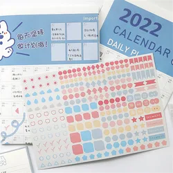 Calendrier mural du nouvel an 2022 avec autocollant, mignon, apprentissage quotidien, calendrier annuel, planificateur périodique, année, organisateur de mémo 