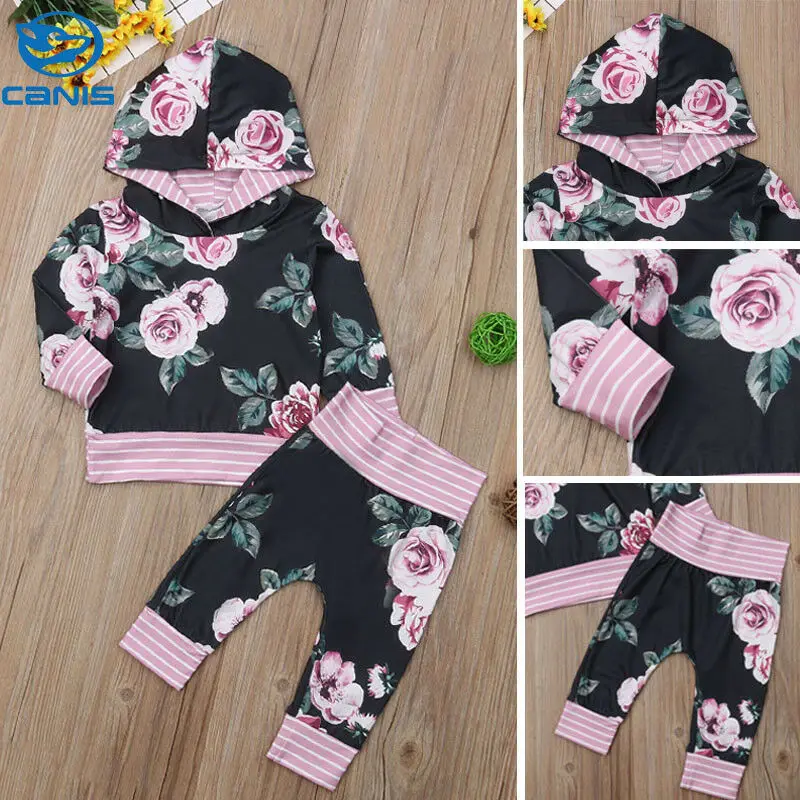 Toddler Baby Girls 0-3T Flower Hooded Tops T-shirt Pants Leggings Outfit Set | Детская одежда и обувь