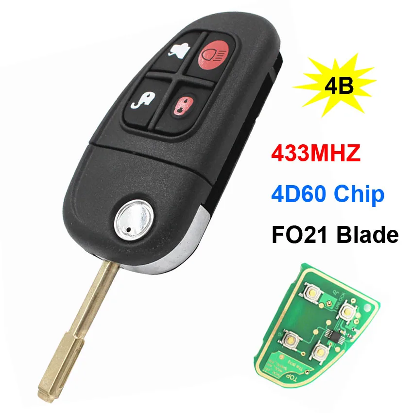 4 кнопки Складной флип дистанционного ключа автомобиля 433Mhz 4D60 чип для Jaguar X-type S-type 1999-2009 XJ XJR 2002-2008 с FO21 Uncut Blade - Цвет: Remote Key