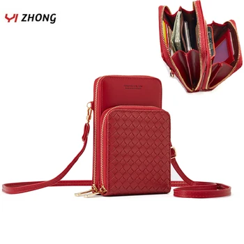 

YIZHONG Leather Knitted Cellphone Bag Shoulder Bags for Women Large Capacity crossbody bag Messenger Bag Luxury Handbags Purses