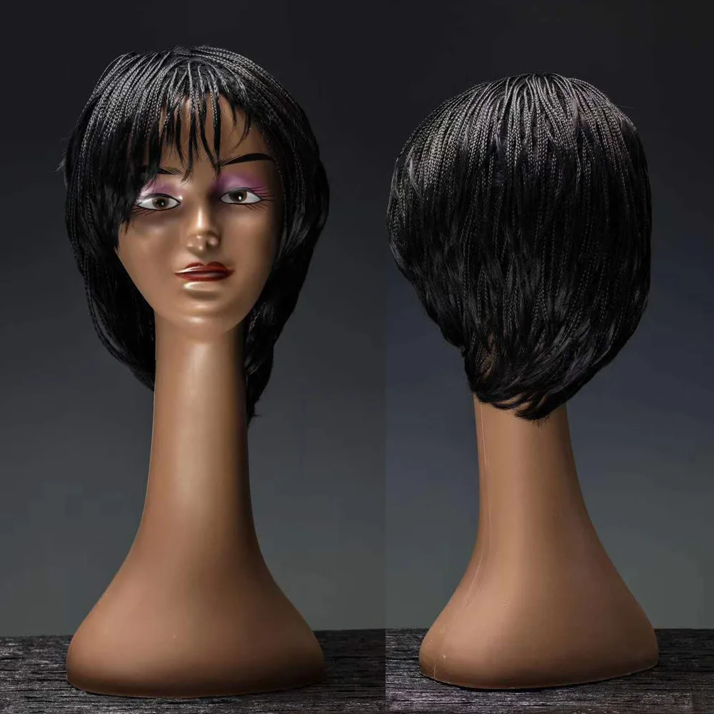 Sissi's Braided Bob Box Braids Wig With Bangs Synthetic Heat Resistant Fiber Hair Crochet Twist Cosplay Hair For Black Women
