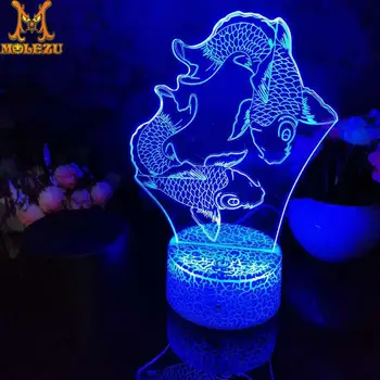 

Molezu Halloween Fish Pattern 3D Led Night Light Decoration Children Kids Gifts 7 Color Changing Visual Lamp