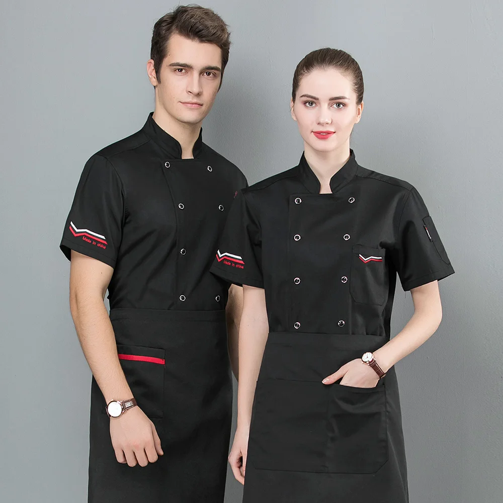 M-3XL Men and women embroidery chef uniforms restaurant hotel Double breasted catering bakery cotton Chef Jackets waitress shirt