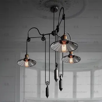 

Loft Restaurant American Industrial Style Trigeminal Lift Telescopic Stick Mirror Pendant Lamp luminaria pendente