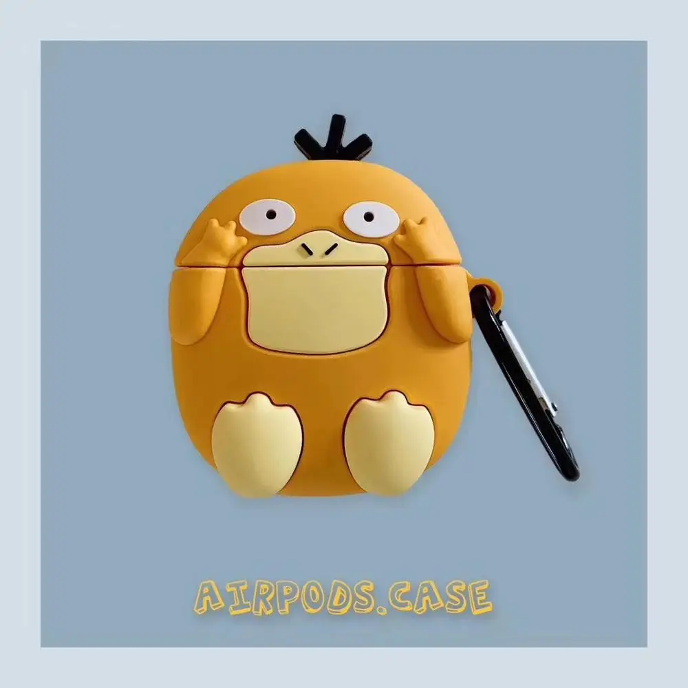Silicone Case for AirPods Cute Protective Cover Bluetooth Earphone Case for Apple Airpods1 2 Accessories with Ring Strap Psyduck - Цвет: Цвет: желтый