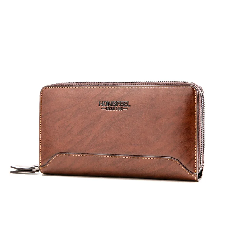 Men's Wallets Casual Business Clutch Purses Double Zipper Design Men Clutch Wallet Pu Leather Solid Phone Case Money Bags Male