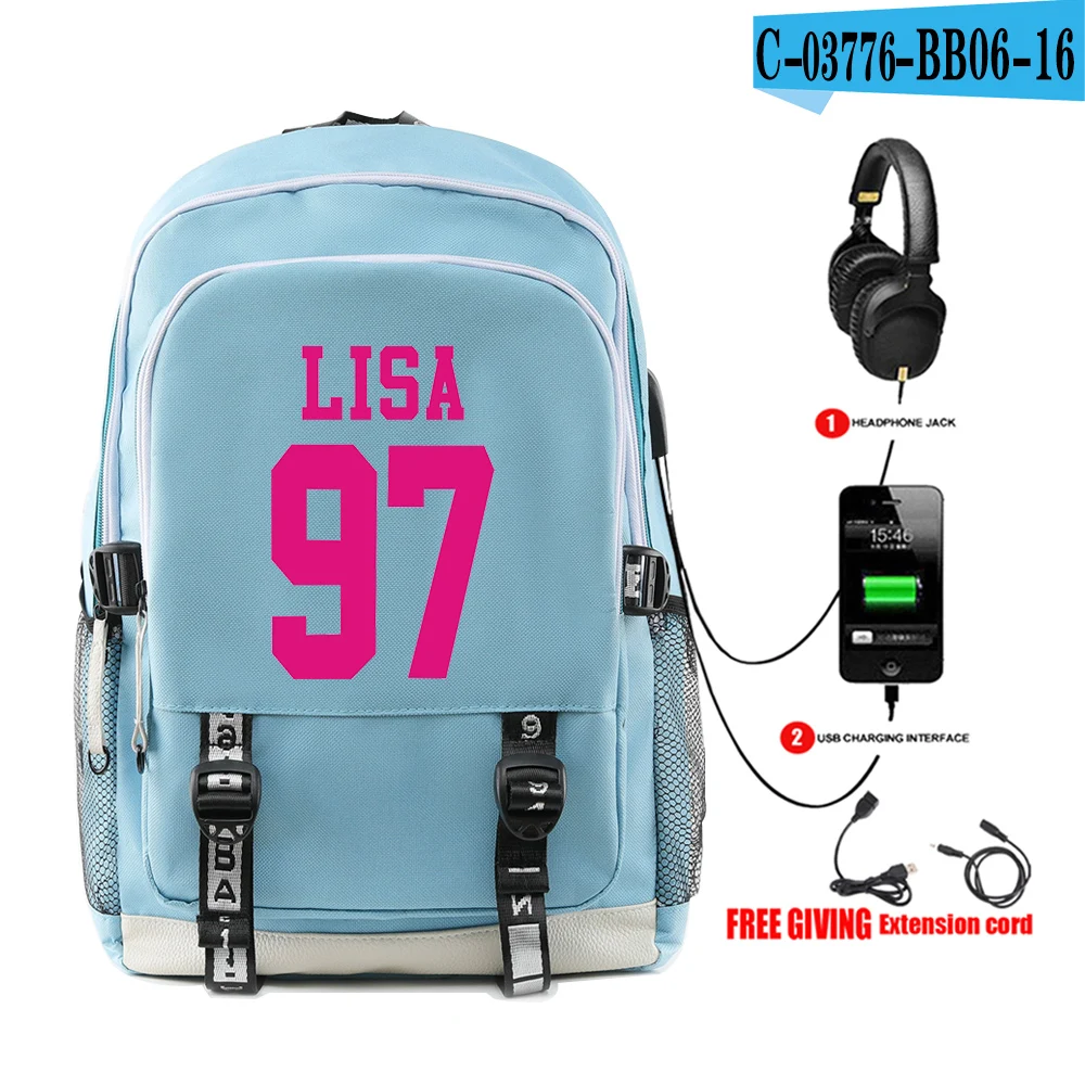 Kpop BTS сумка для женщин/мужчин мочила Harajuku usb ноутбук рюкзак змеиной кожи сумки на плечо для активной деятельности, Студенческая, для путешествий, рюкзаки, школьные сумки - Цвет: blue