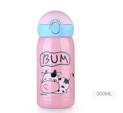 300ml pink Bpa-free 300 мл детская питьевая 304 соломка из нержавеющей стали термос чашка переносная веревка Мини-термос мультфильм бутылка для воды и чая - Цвет: 300ml pink