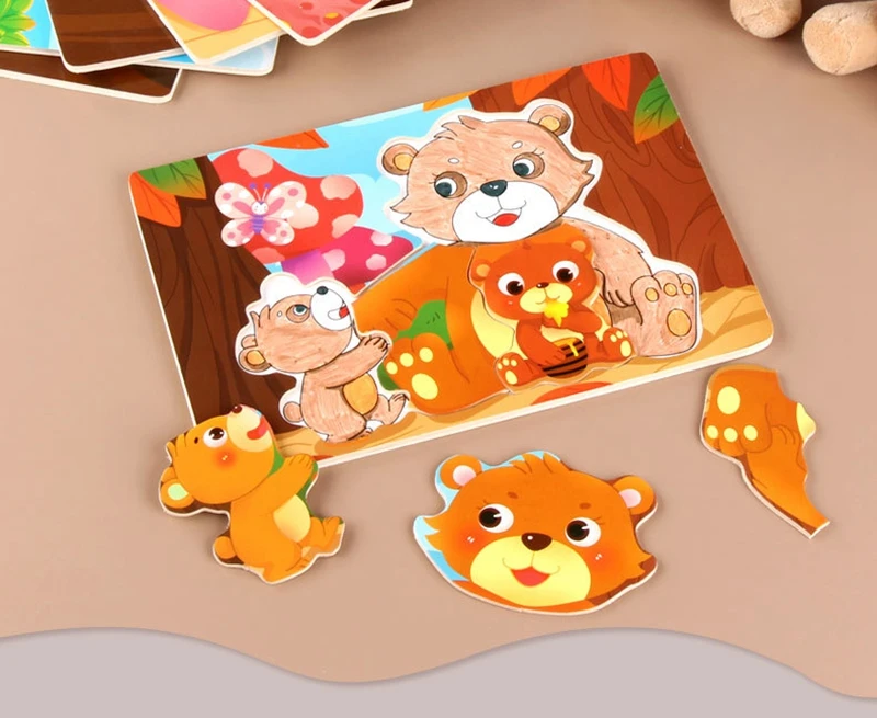Мультяшная панда деревянная головоломка Монтессори Обучающие игрушки познавательные животные Детские пазлы для детей Деревянные Пазлы