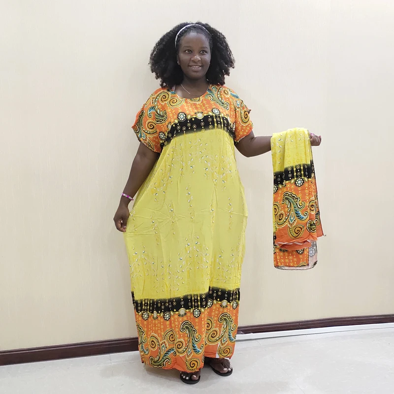 African Traditional Print Cotton Loose Dress for Ladies Vintage Winter Elegant Women Maxi Dresses