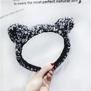Black white ins из овечьей шерсти женские повязки на голову с медведем для девушек женские аксессуары для волос - Цвет: Black white