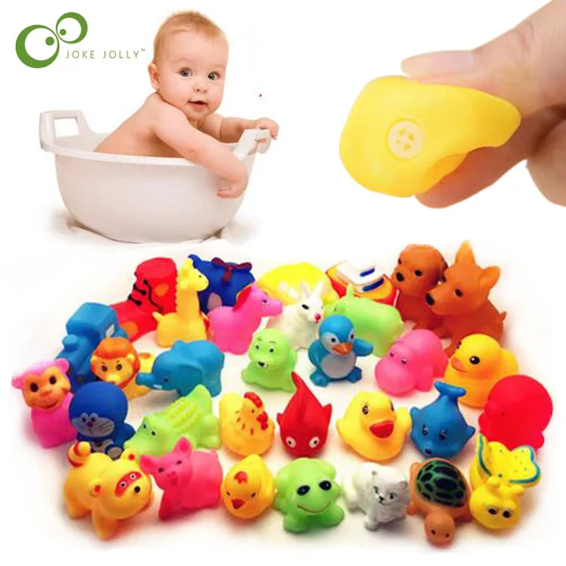 13 Pcs Cute Animals Swimming Water Toys Colorful Soft Rubber Float Squeeze Sound Squeaky Bathing Toy For Baby Bath Toys GYH 1