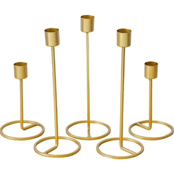 

5Pcs European Gold Candle Holders Metal Pillar Candlestick Wedding Luxury Table Romantic Decorations New Year Party Decoration C