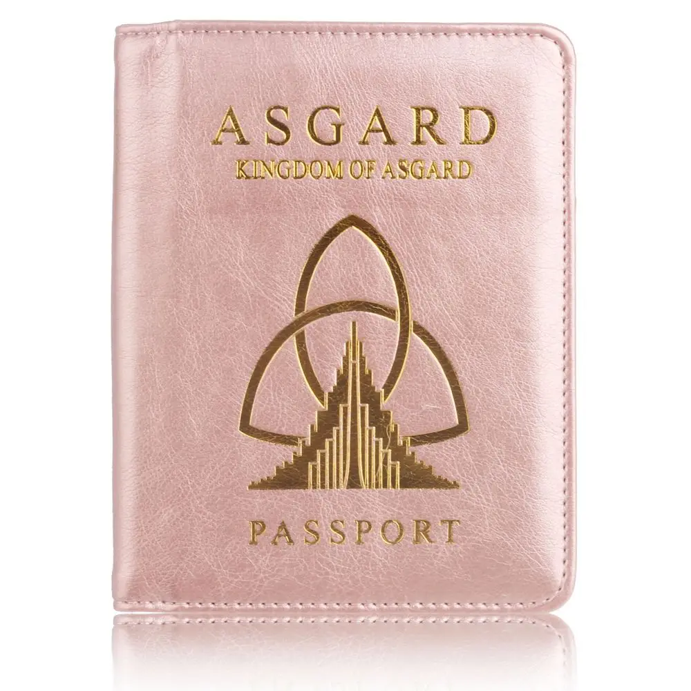TRASSORY RFID Блокировка ASGARD чехол держатель для паспорта Марвел Мстители Кожаная Обложка для паспорта для мужчин и женщин - Цвет: Rose Gold