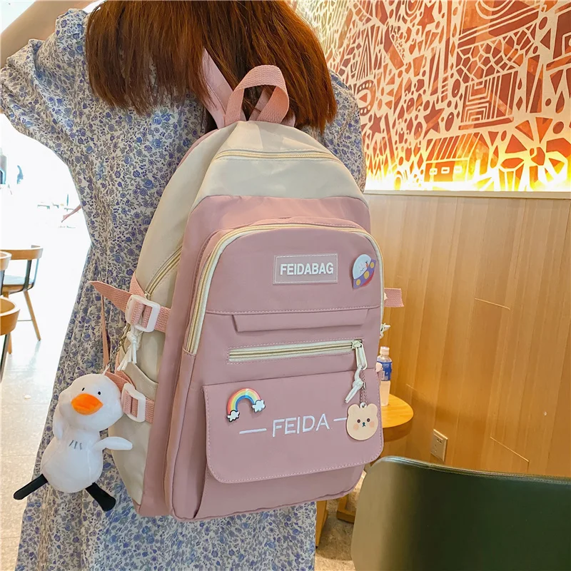 Student Laptop Female Book Bag Fashion Cute Women Backpack School Ladies Cool Harajuku Bag Girl Nylon Kawaii Backpack Waterproof