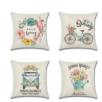 

1pcs Farm Fresh Flowers Throw Pillow Covers Decorative Truck garland kettle Spring Utility Vehicle Cushion Cover Home Decor