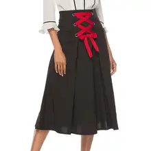 Осенние женские юбки, винтажные, на шнуровке, офисные, женские, однотонные, свободные, женские юбки, сексуальная, высокая талия, повседневная, средняя удлиненная юбка, Feminina A4