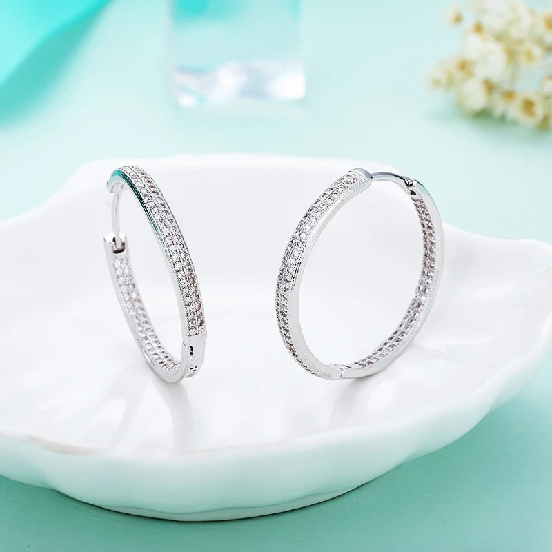 Женские роскошные серьги-кольца MAIKALE, круглые серьги с фианитом, диаметром 32 мм, аксессуары для вечеринки, ювелирные изделия для подарка