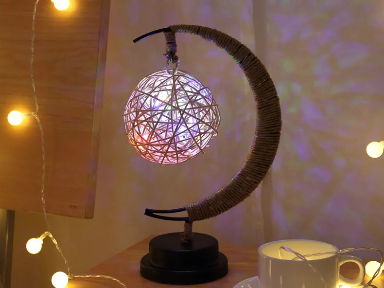 Luzes de Natal Lâmpada Estrelas Rattan Bola Crianças Presente Aniversário Artesanal Corda Cânhamo Usb Ferro Forjado Noite Led Lua Luz 7 Lâmpada led estrelas lua luz rattan bola