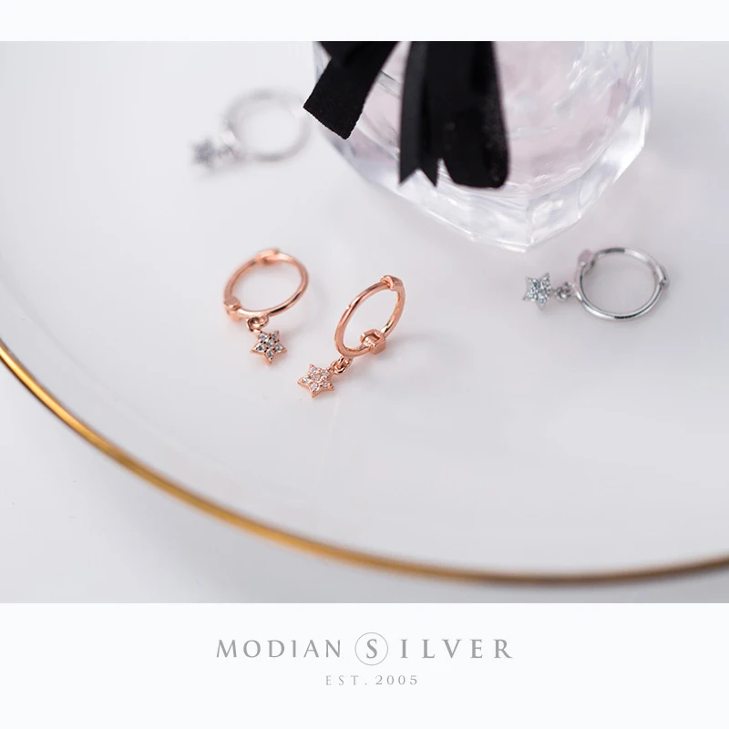 Modian Настоящее серебро 925 пробы круглые звезды прозрачные CZ серьги гвоздики для женщин розовое золото цвет серебро Мода Шарм ювелирные изделия