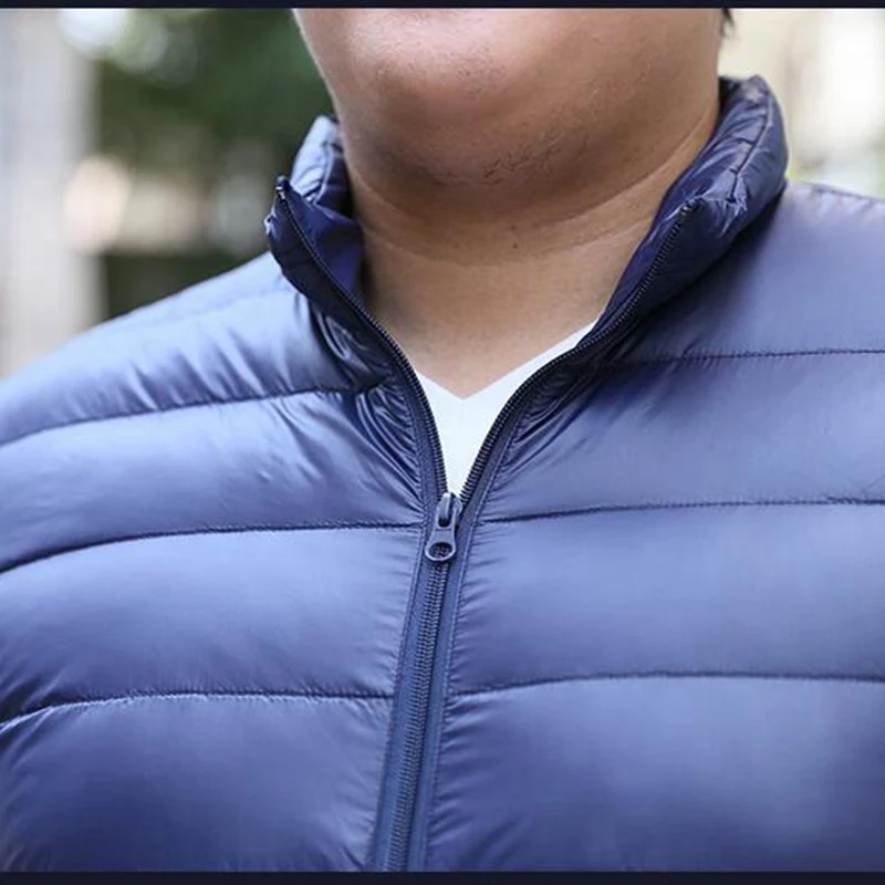 Зимние мужские куртки для отца, пуховые парки, теплый светильник, тонкий стоячий воротник размера плюс, большие 7XL 8XL 9XL 140 кг куртки, мужские пальто, верхняя одежда синего цвета