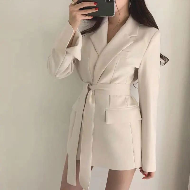 Women Blazers and Jackets White Korean Women's Blazer Long Suit Jacket Black Blazer Female Cape Long Sleeve Womens Suit 2020
