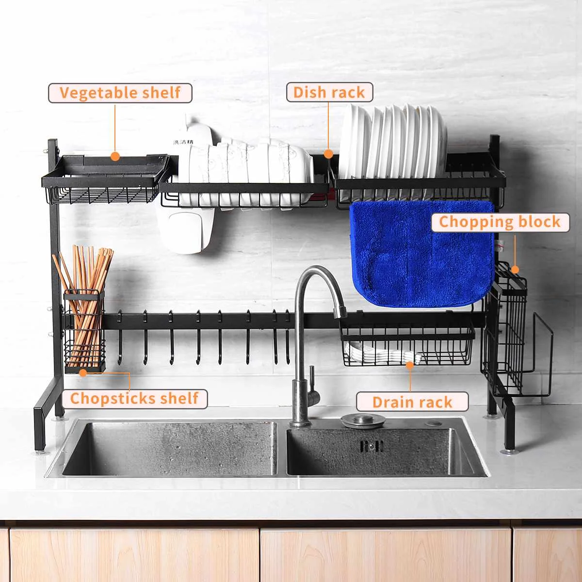 Стойка для кухонной посуды из нержавеющей стали Двухуровневая сушилка U образной