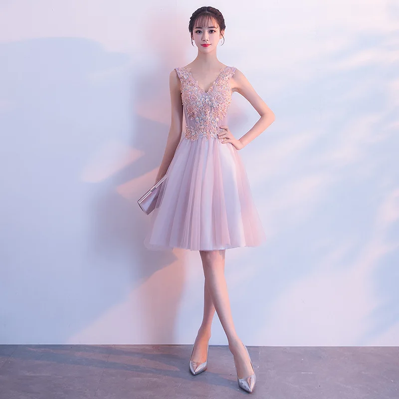 Chinoise V шеи Длинные Cheongsam розовые вечерние платья Qi Pao Женская Китайская традиционная одежда Восточный стиль платье для приема Qipao - Цвет: Jade powder short