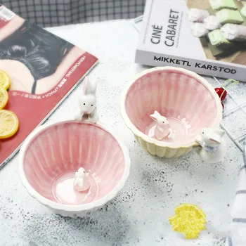 

Japanese and Korean Creative Hand-painted Cute Cartoon Ceramic Cabbage Double Rabbit Salad Plate Carrot Dessert Bowl Spoon Cup