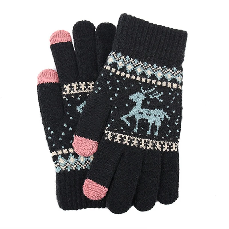 Women Winter Warm Kint Full Finger Fleece Lined Touch Screen Thermal Gloves