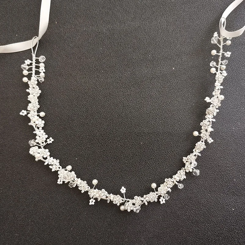 SLBRIDAL Handmade Alloy Crystal Rhinestones Pearls Bridal Hair Vine Headband Wedding Hair Accessories Bridesmaids Women Jewelry