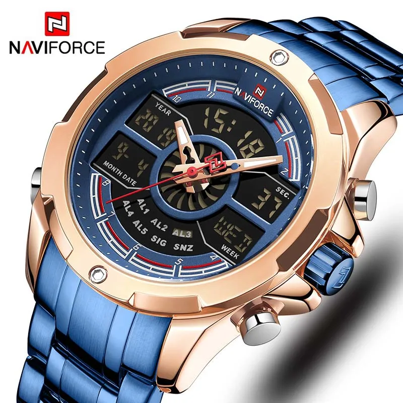 Blue Blue Curren Men Watch Digital and Analog Luxury Relogio Masculino Wrist Watches Men Top Brand Waterproof Men's Wrist Watches - Цвет: Blue Blue