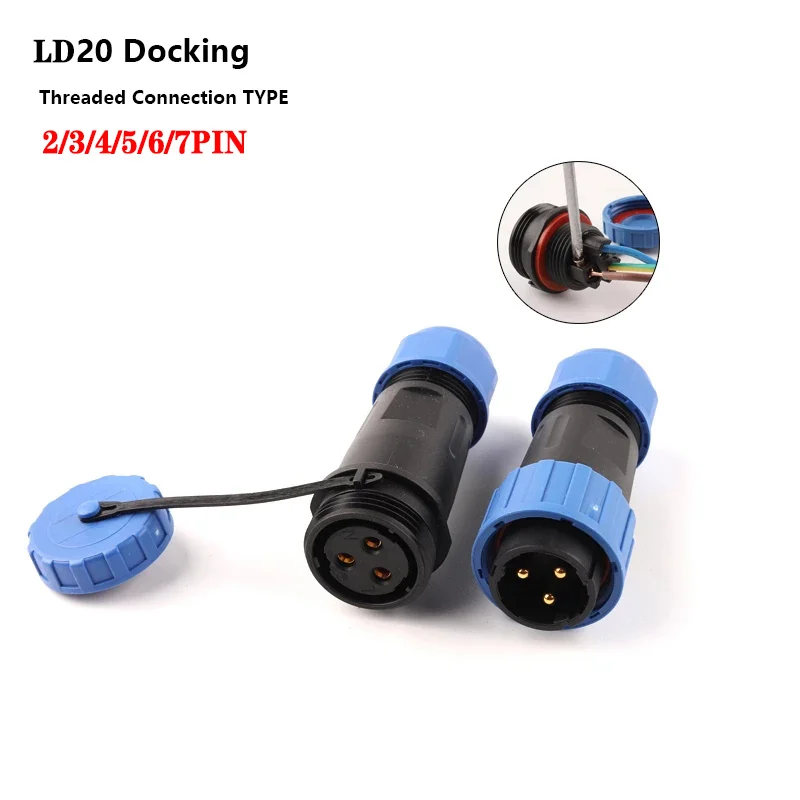 IP68 Waterproof Connector LD20 No Soldering Cable Connector Plug & Socket Male And Female 2 3 4 5 6 7 Pin Docking Aviation Plug