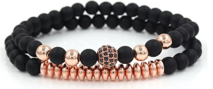 6mm 2PCS/Lot kb4r gold silver Copper cz zircon cubic zirconia elastic adjusted agate Onyx black volcanic lava Bracelet Bangles | Украшения